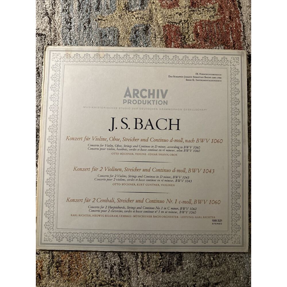 Archiv 198 321 JS Bach Concertos  Germany Buchner Shann Guntner Richter Bilgram